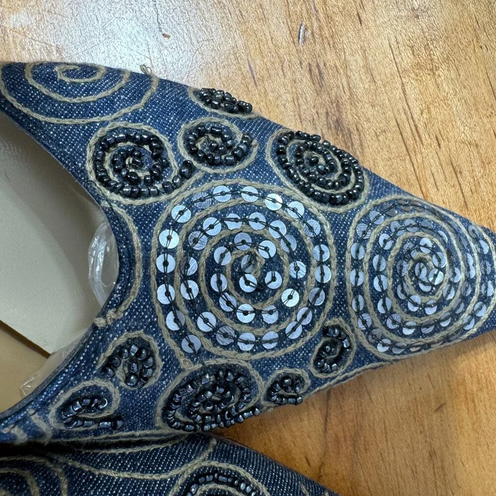 Andre Assous Denim Mules with Beading Womens's sz 9 Made in Italy - Picture 7 of 7